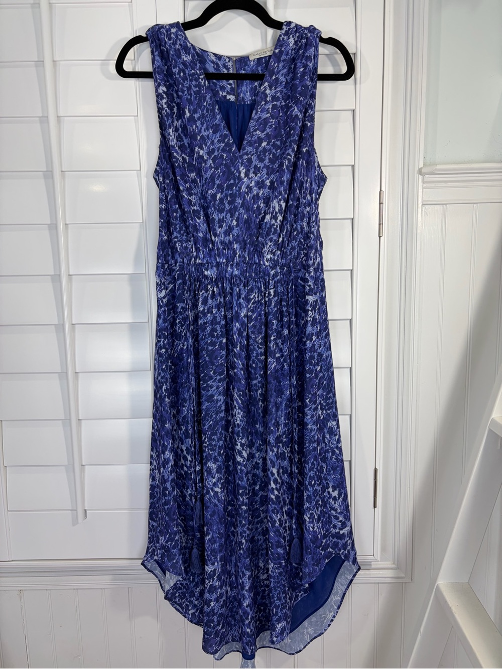 Ramy Brook Sleeveless Purple/Blue Printed V-Neck Midi Dress (M)